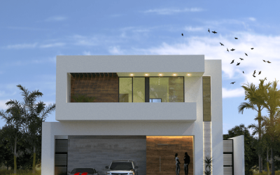 Una moderna casa de dos plantas con grandes ventanales y diseño minimalista, situada en Costa del Mar, presenta dos coches aparcados delante, tres personas cerca de la entrada, palmeras alrededor y pájaros volando en el cielo. Una moderna casa de dos plantas con grandes ventanales y diseño minimalista, situada en Costa del Mar, presenta dos coches aparcados delante, tres personas cerca de la entrada, palmeras alrededor y pájaros volando en el cielo.